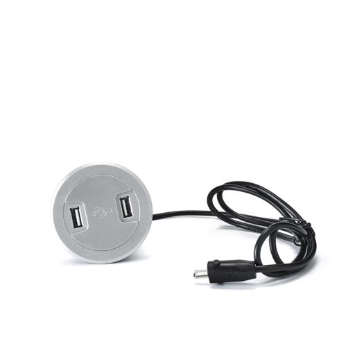 Base Redonda 2 USB con Tapa Color Gris